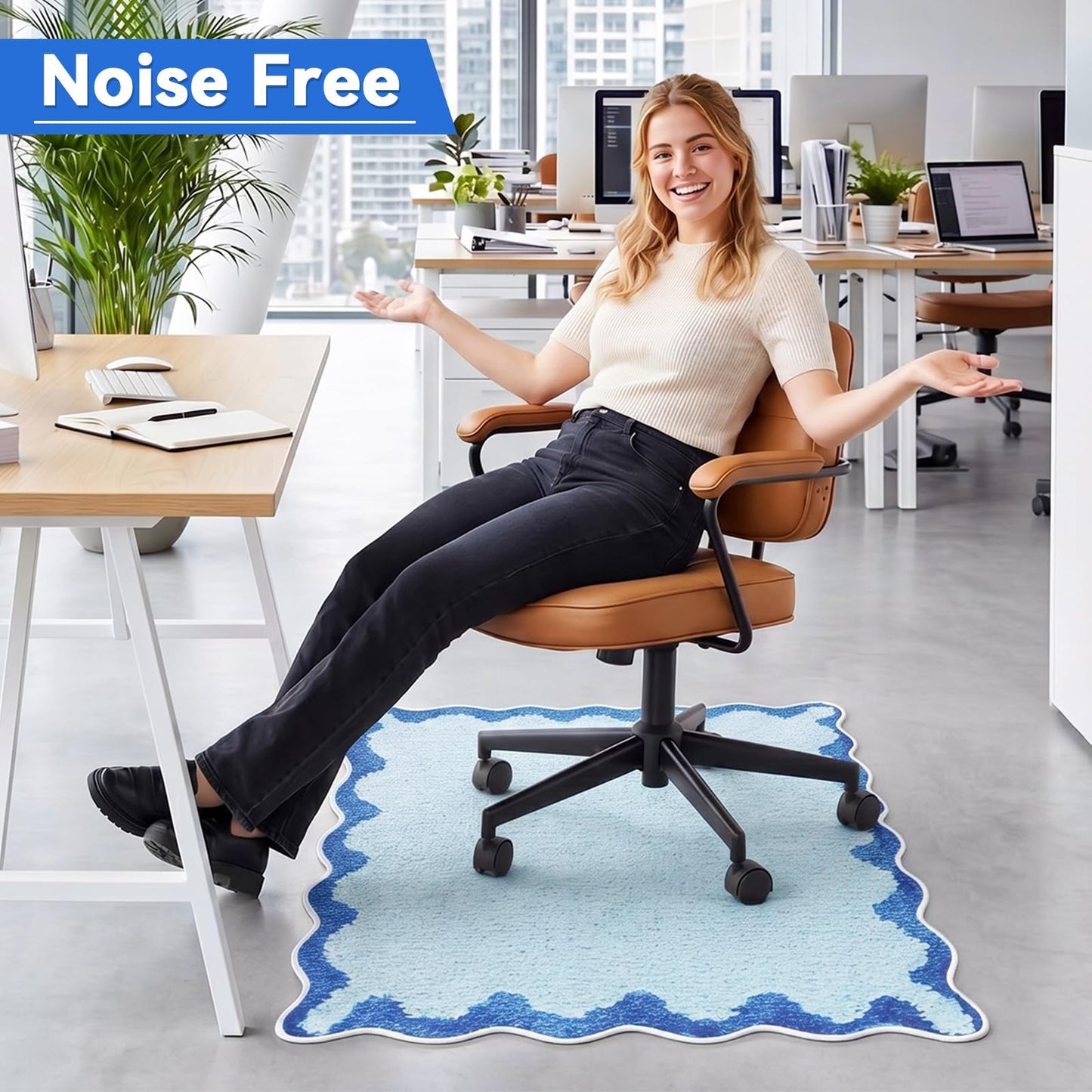 Breling Office Chair Mat for Hardwood Floor & Tile Floor, 36" x 48" Large Anti-Slip Floors Protector, Under Desk Gaming Rug for Rolling Computer Chair for Office Home(Scallop Edge,Blue)