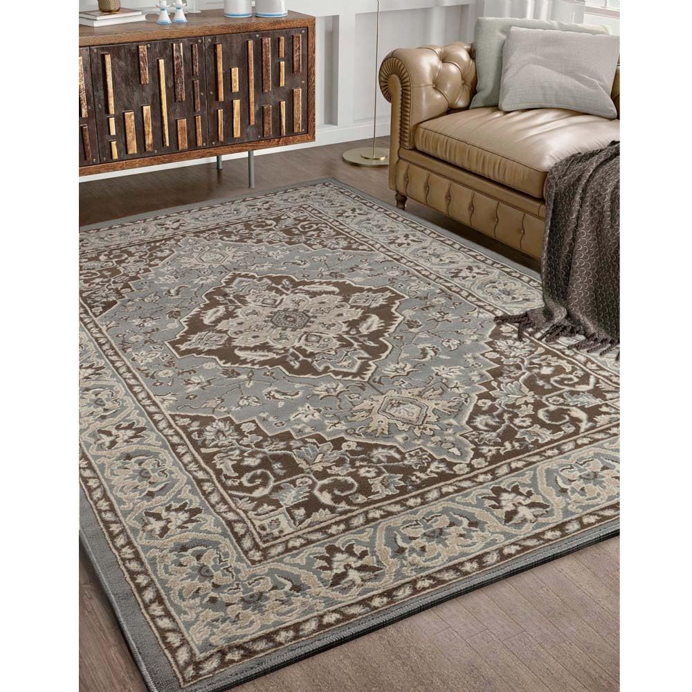 Superior Elegant Glendale Collection Area Rug, 8mm Pile Height with Jute Backing, Traditional Oriental Rug Design, Anti-Static, Water-Repellent Rugs - Grey, 8' x 10' Rug