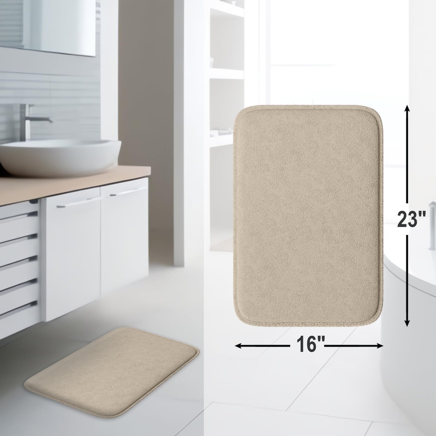 Elvoki Luxury Bathroom Rug – 1 Piece Memory Foam Bath Mat, Non-Slip & Ultra Soft, Highly Absorbent, Easy to Clean - Beige (23"x16")