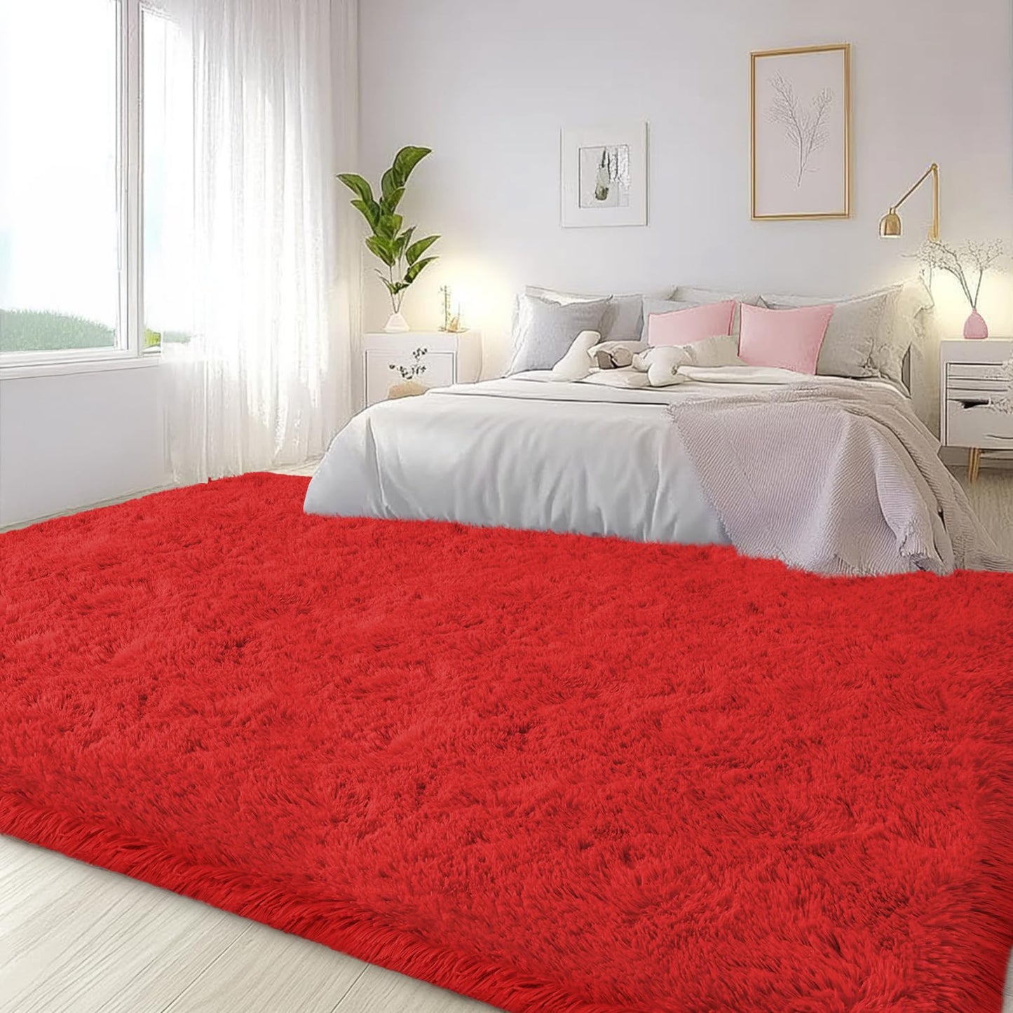 Lairep Large Area Rugs for Living Room Bedroom, 6x9 Feet Red Fluffy Shag Rugs, Ultra Soft Shaggy Plush Fuzzy Modern Indoor Throw Floor Carpet for Kids Girls Boys Dorm Nursery Home Decor Aesthetic