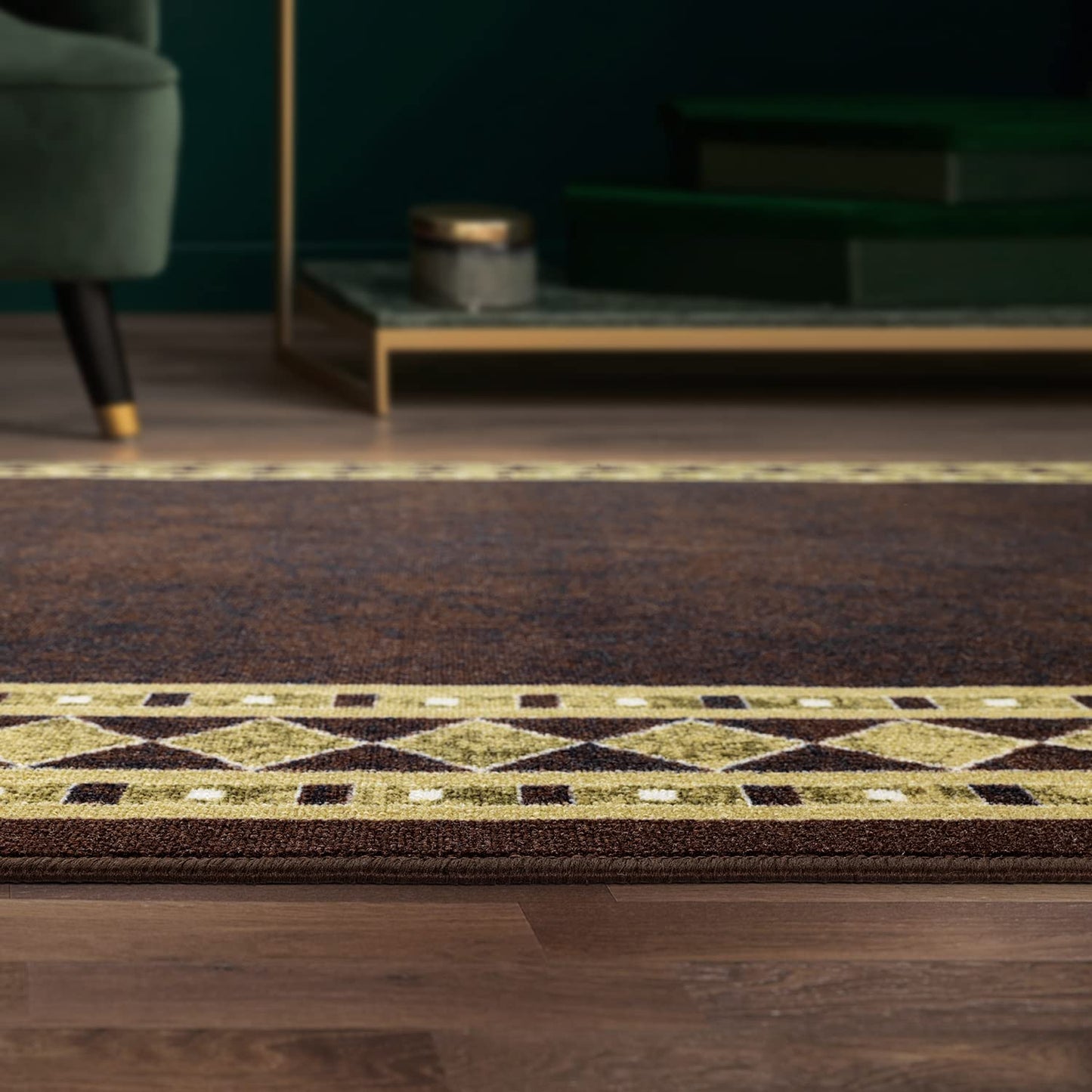 Antep Rugs Alfombras Modern Bordered 8x10 Non-Skid (Non-Slip) Low Profile Pile Rubber Backing Indoor Area Rugs (Brown Beige, 7'10" x 10')