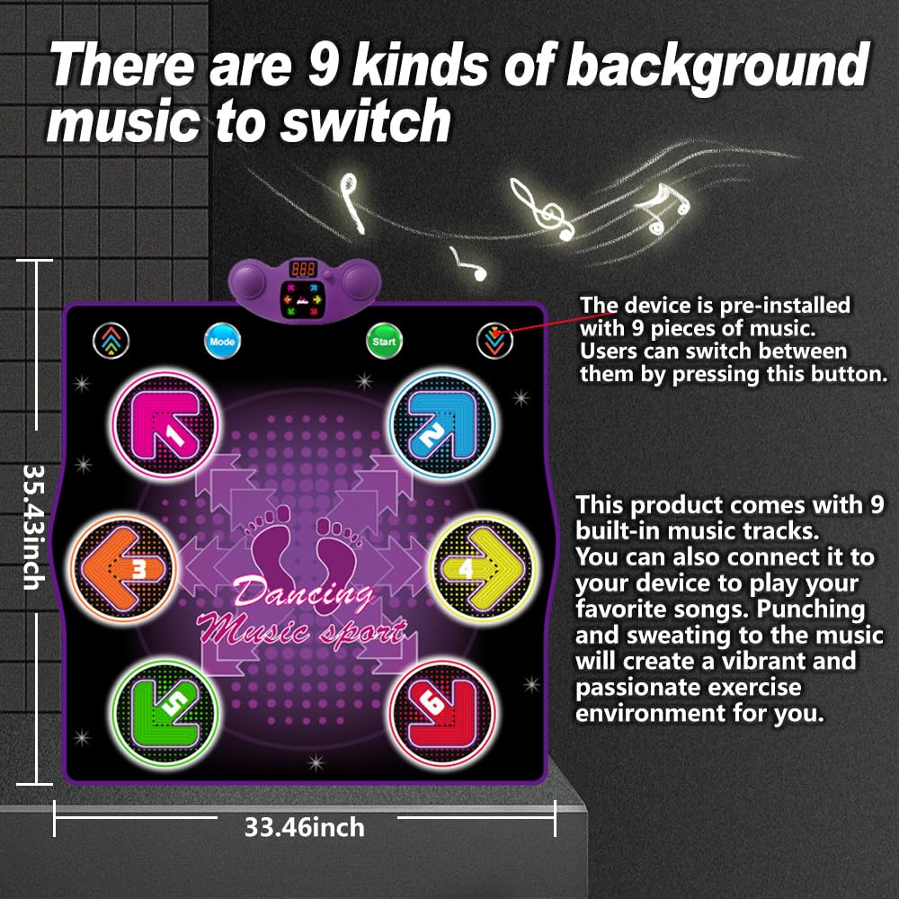 HTASKTEXEH Dance mat Toys for Kids Ages 3-12 and Adults, Electronic Dance Pad with Light-up 6-Button Connectable to Cell Phone, Musical Dance Toys with 6 Game Modes