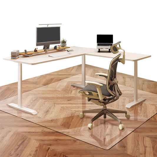 Office Chair Mat for Hardwood Floor: 63"x 51" Extra Large Chair Mats for Hardwood and Tile, Clear Desk Chair Mat for Rolling Chair and Computer Desk, Heavy Duty Plastic Floor Protector for L Desk
