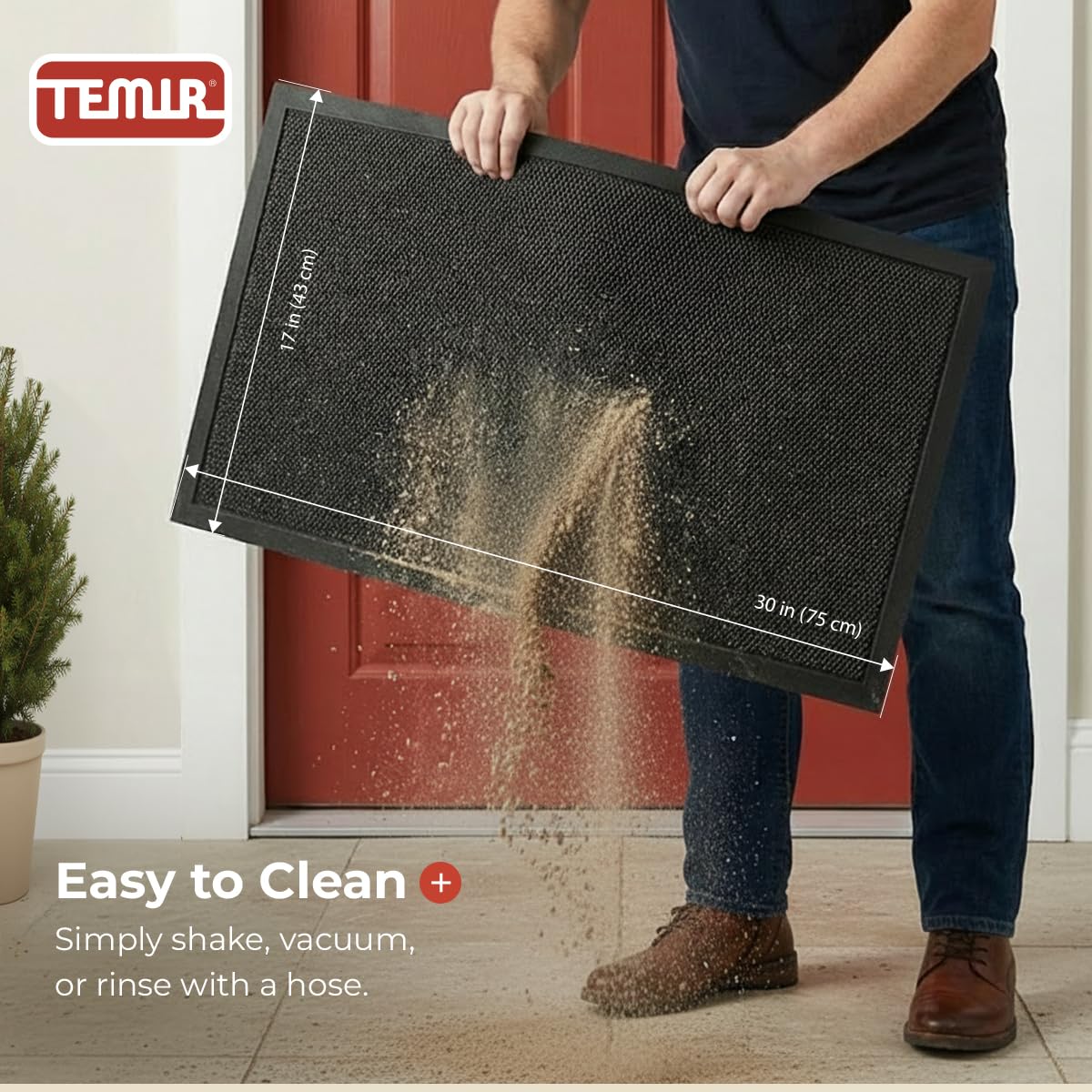 TEMIR Door Mat 30x17 Indoor Outdoor - Heavy Duty Mesh Entrance, Low-Profile Dirt Trapper & Shoe Scraper, Waterproof Non-Slip Rubber Backing, Entryway Floor Mat for Home, Patio, Garage, Black/White