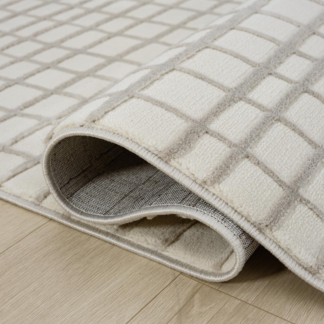 Abani Cream Grid Textured Area Rug - 5 x 8' - Chunky, Plush and Soft Washable Carpet - Perfect for Living Room & Bedroom - Plush Deco Collection