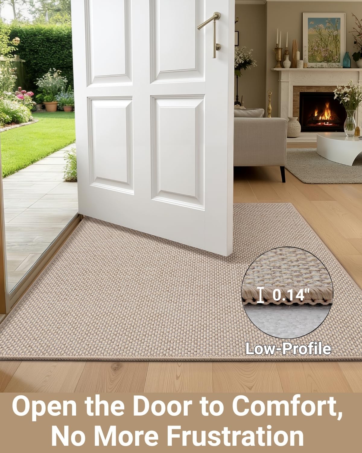 HearthCraft Ultra Thin Front Door Mat, 24x36 Rug for Entryway Indoor, Non-Slip Low Profile Doormat with Rubber Backing, Durable Waterproof for Home, Patio, Porch, Beige