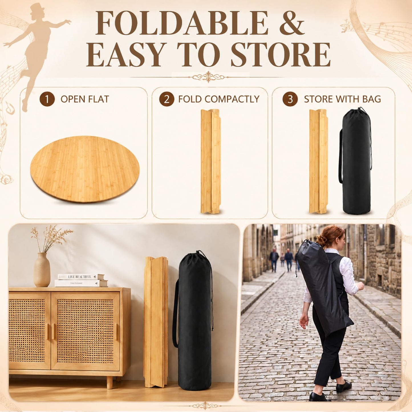 Teyva Daily Tap Dance Floor Portable Cushioned Tap Board 38.5 Inch for Turning Practice, Any Surface with Storage Bag, Solid Dance Board Mat, Cushioned Base Mat for Home, Studio & Events