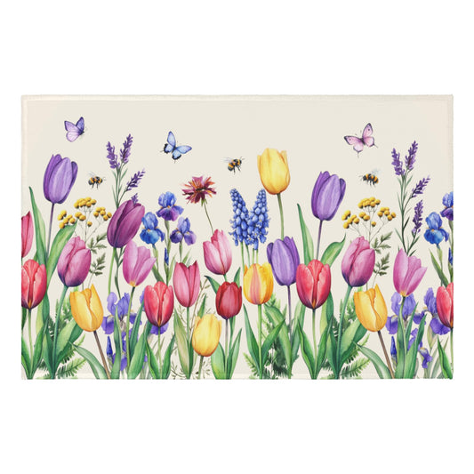 Kwlegh Colorful Tulip Welcome Mat Floral Kitchen Rug Summer Spring Front Door Rug 24x35 Inch Sage Flower Outdoor Mat Non-Slip Washable Area Rugs for Bathroom Bedroom Front Door Entrance