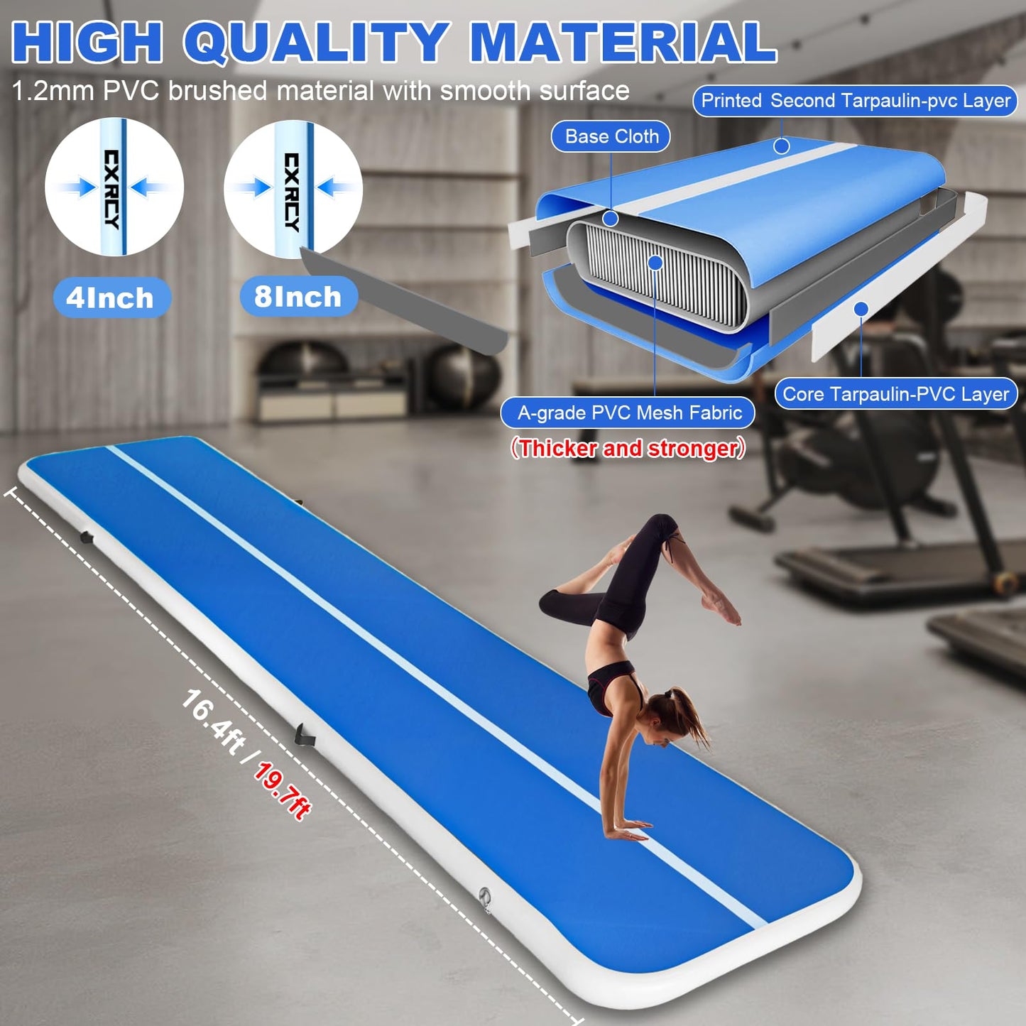 Air Gymnastics Tumbling Mat, 20ft Inflatable Track Mat for Home/Outdoor Training, 4 inch Thick Gym Mat with Electric Pump forKids&Adults (20ft/6m)