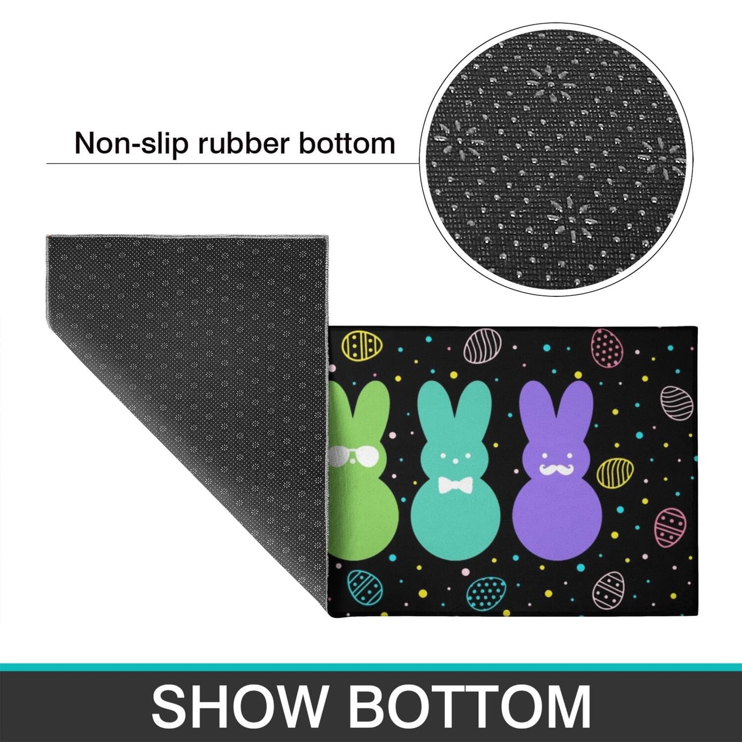 Qeenking Cute Easter Rabbit Farmhouse Kitchen Rugs Sets of 2, Black Bunny Washable Anti Fatigue Runner Mats for Floor, Non Slip Holiday Decor Mat for Sink, Laundry, Office 17"x 47"+17"x 30"