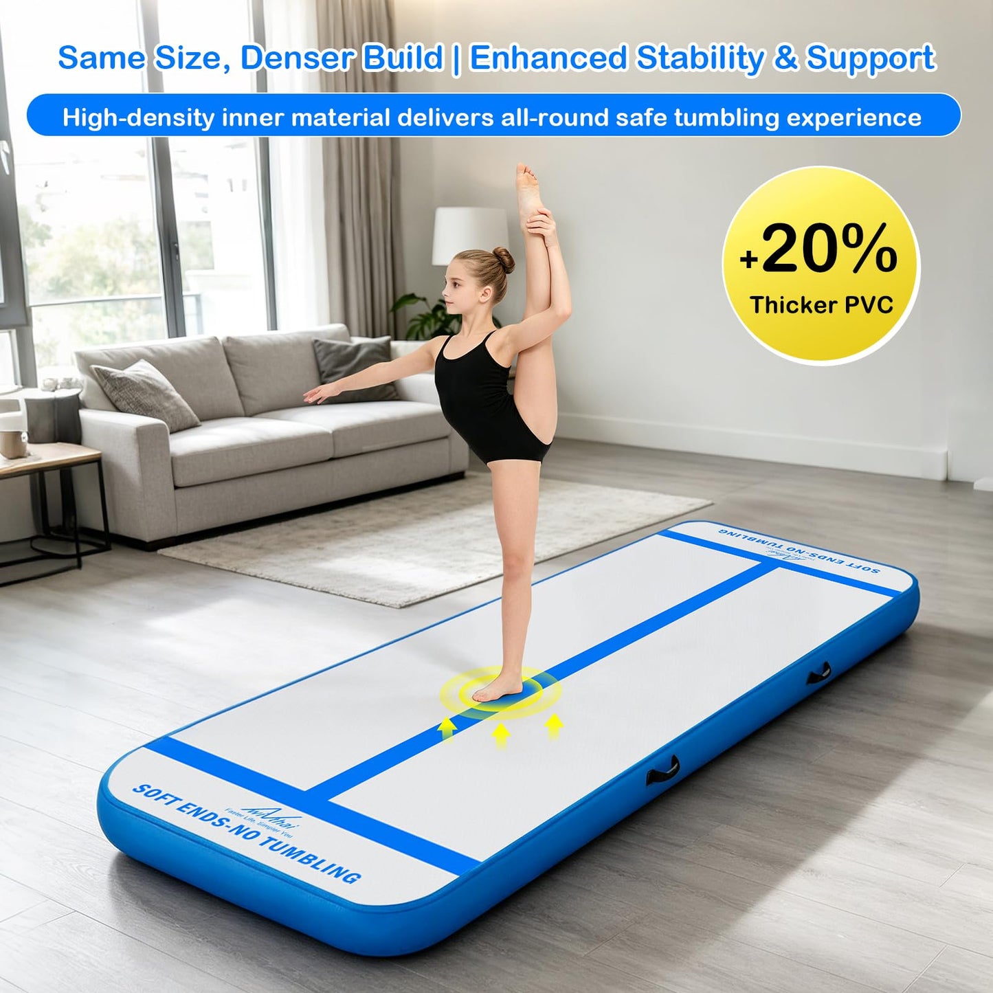 10FT Inflatable Gymnastics Tumbling Mat with 2-in-1 Safety Guide Lines