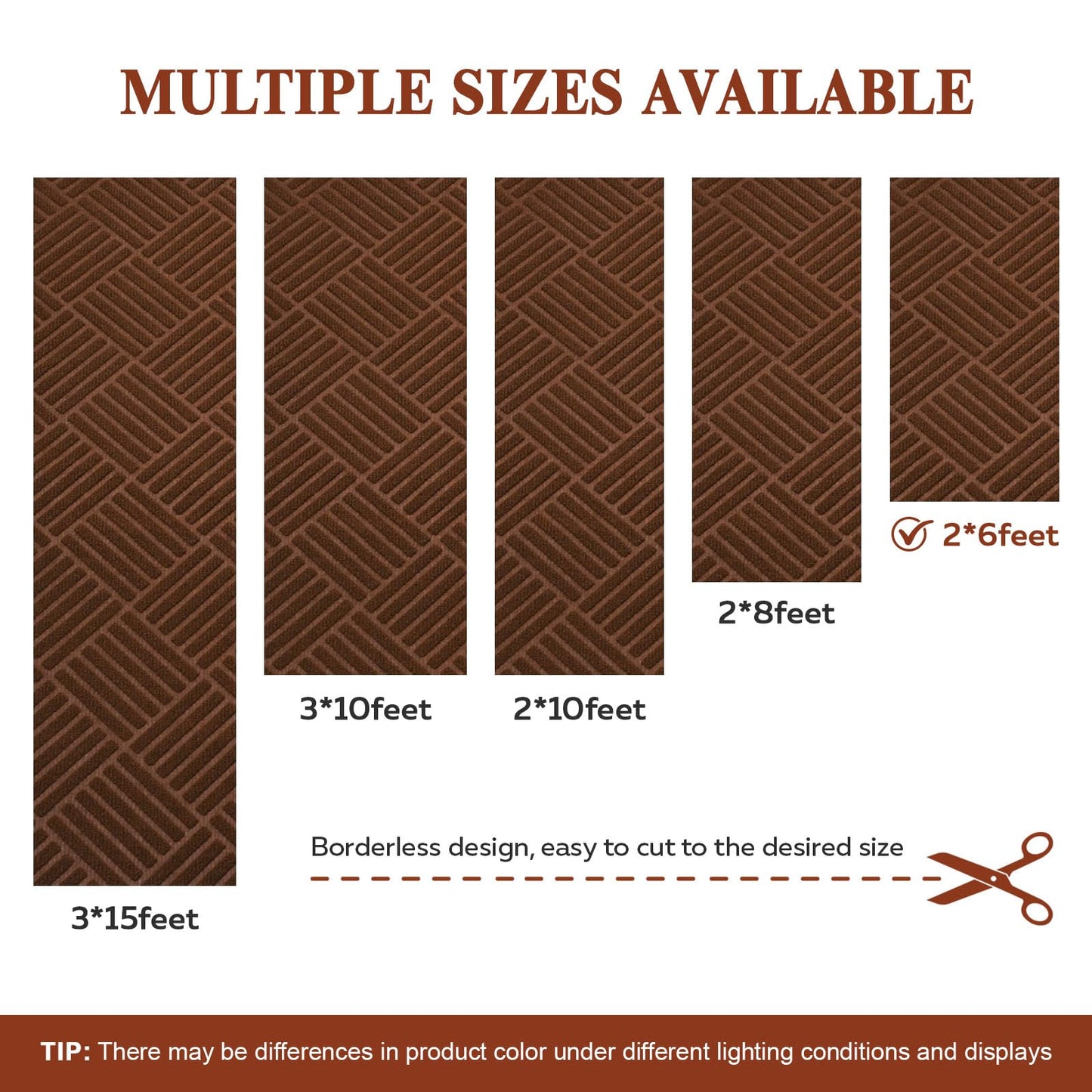 Runner Rugs with Rubber Backing for Hallway,2’x6’Fine Stripe Embossing Non-Slip Indoor Outdoor Doormat,for Entryway Balcony Patio Kitchen Garage Stair Laundry,Brown
