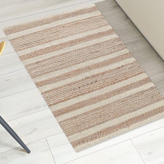 Threadvista Hand Woven Area Rug 2x3 Feet - Rustic Farmhouse Boho Accent Rug for Living Room Bedroom Kitchen Entryway Floor Mats Non Slip - Ideal for High Traffic Areas Jute Cotton Rug Natural