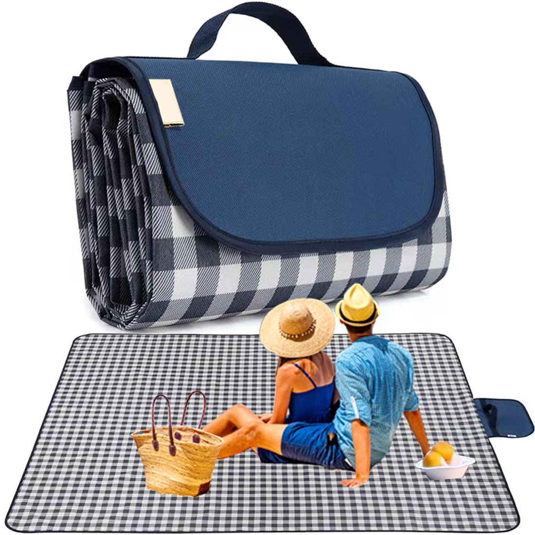 RUIBOLU Large Picnic Blanket Beach Blankets, 80''x60'' Picnic Mat Waterproof Sand Proof Foldable Portable for Outdoor Camping Hiking Travel Grass Park Music Festival Lawn Mats