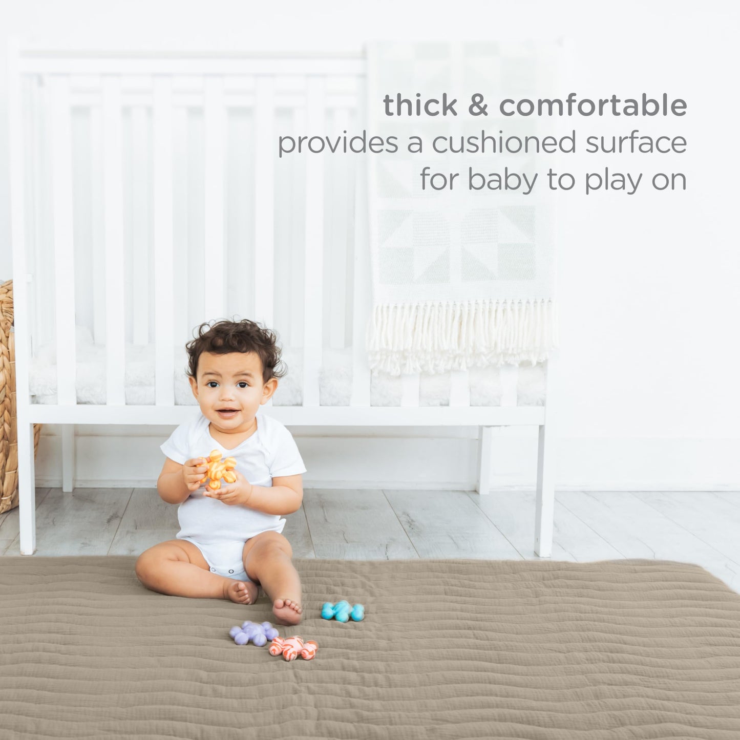 Ubbi Baby Tummy Time Floor Mat, Thick Padded Foam Play Mat for Infants & Toddlers, 40.5 x 56.5 Infant Activity Mat with Detachable Cotton Muslin Cover, Machine Washable, Foldable, Taupe