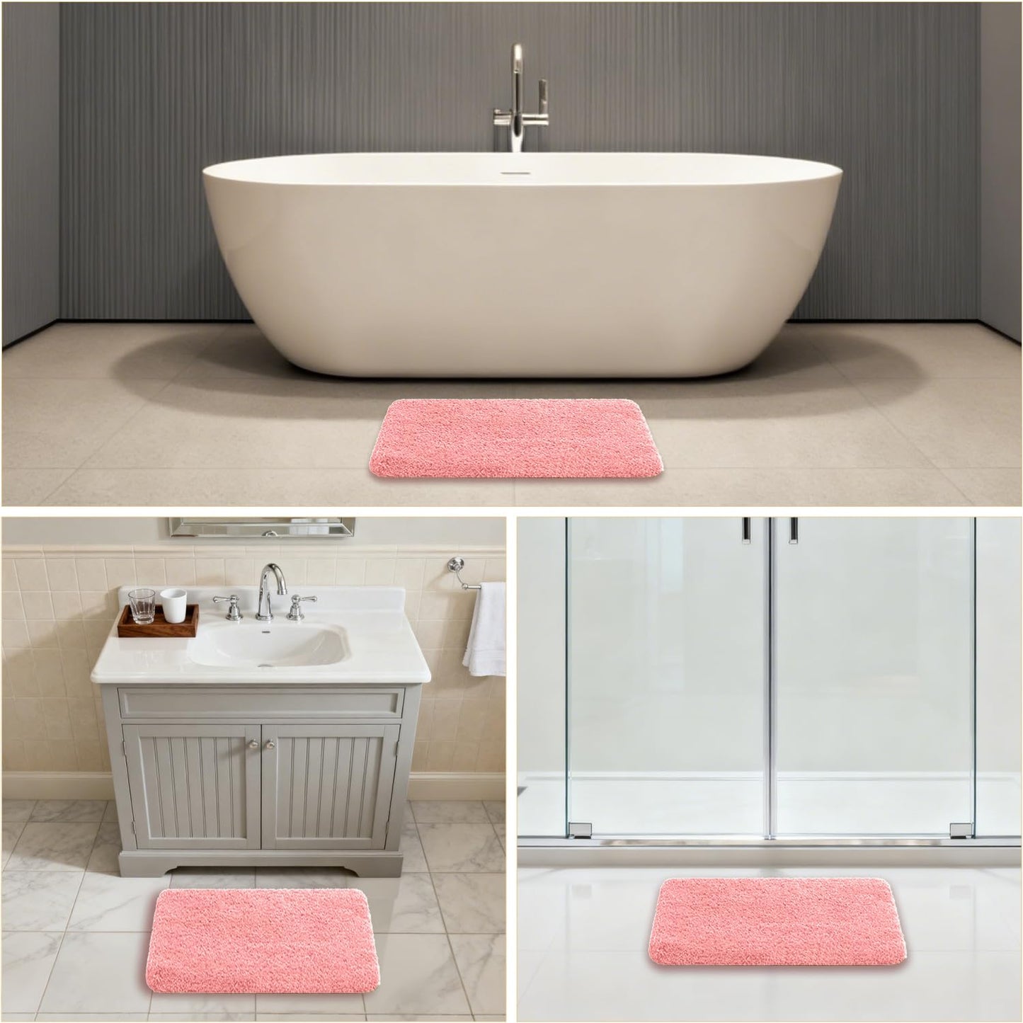 Kildoss Pink Bathroom Rugs 17"x24" - High-Density Microfiber Bath Mat, Fluffy Non Slip Absorbent and Washable Bathroom Mat - Ideal for Small Spaces, Vanity, Toilet, or Pet Mat