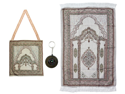 Kellegour Portable Muslim Prayer Rug and Beads,Soft Islamic Prayer Rug,Sajadah for Islam Prayer Carpet Mat,Muslim Praying Mat,Travel Prayer Mat Ramadan Gift,with Bag and Compas (1)