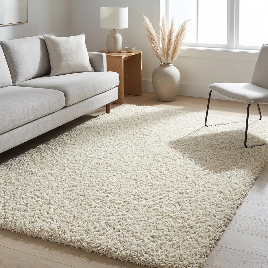 Unique Loom Solid Shag Collection Area Rug (5' 1" x 8' Rectangle Pure Ivory)