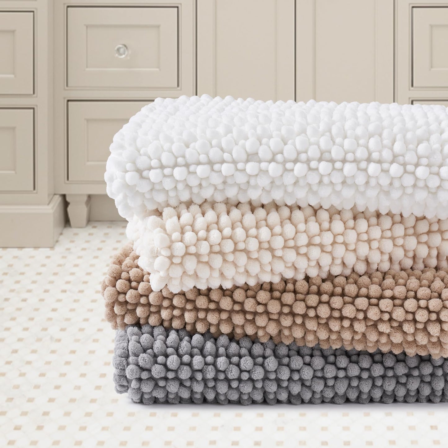 FRESHMINT Chenille Bathroom Rugs Sets 2 Piece 17"x24"+20"x47", Non-Slip Bath Mats Set for Bathroom, Absorbent Bath Rug, Washable Set of 2 Shower Floor Mat Runner, Gray