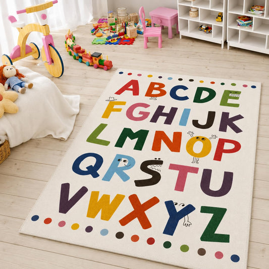 Large ABC Kids Area Rugs 4x6ft, Kindergarten and Preschool Educational Learning Alphabet Area Rugs Playroom Kids Puzzle Rugs Suitable for Children's Rooms,For Nursery, Classroom, Baby Daycare