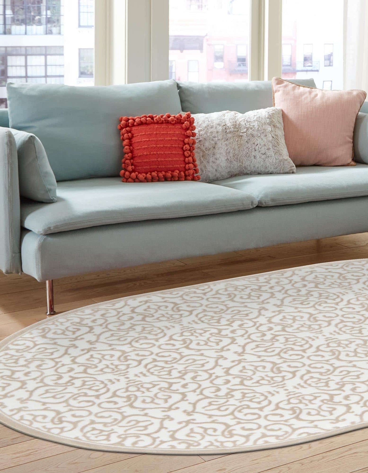 Unique Loom Rushmore Collection Area Rug - Johnson (5' 3" x 8' Oval, Snow White/ Beige)
