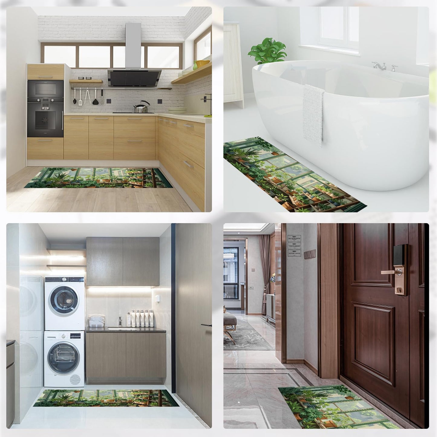 Greenhouse Potted Plants Kitchen Rug, Waterproof Non-Slip Realistic Green Plants 2PCS Kitchen Floor Mat, Anti-Fatigue Standing Green Mats and Rugs Set, for Home Sink Laundry Hallway 20"x59"+20"x31"