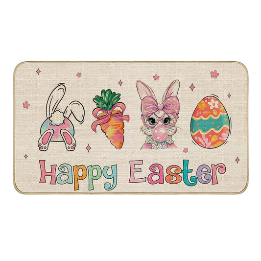 Mocsicka Easter Door Mat Bunny Eggs Welcome Doormat for Indoor Outdoor Spring Floor Mat Entry Welcome Rug Non-Slip Washable for Porch Front (Beige, 16x29inch)