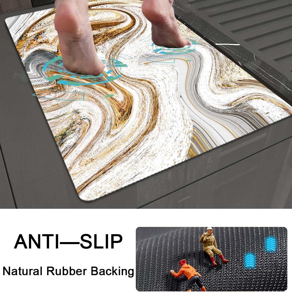 ZHUZHISHAN Bath Mat Rug,White Grey Gold Marble Non Slip Quick Dry Super Absorbent Thin Bathroom Rugs Fit Under Door-Easy to Clean Bathroom Floor Mats-Shower Rug for Shower Sink Bathtub(16" x 24"in)