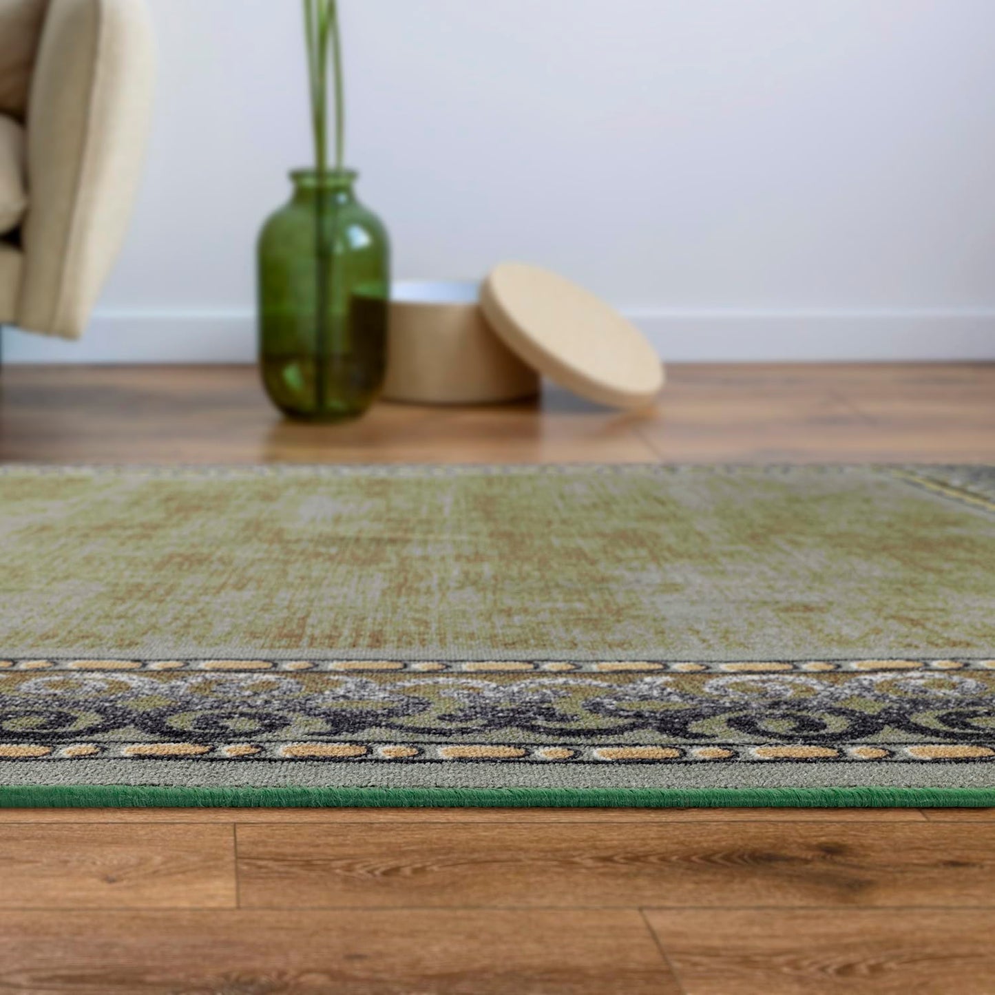 Antep Rugs Alfombras Bordered Modern 5x7 Non-Slip (Non-Skid) Low Pile Rubber Backing Indoor Area Rug (Green, 5' x 7')