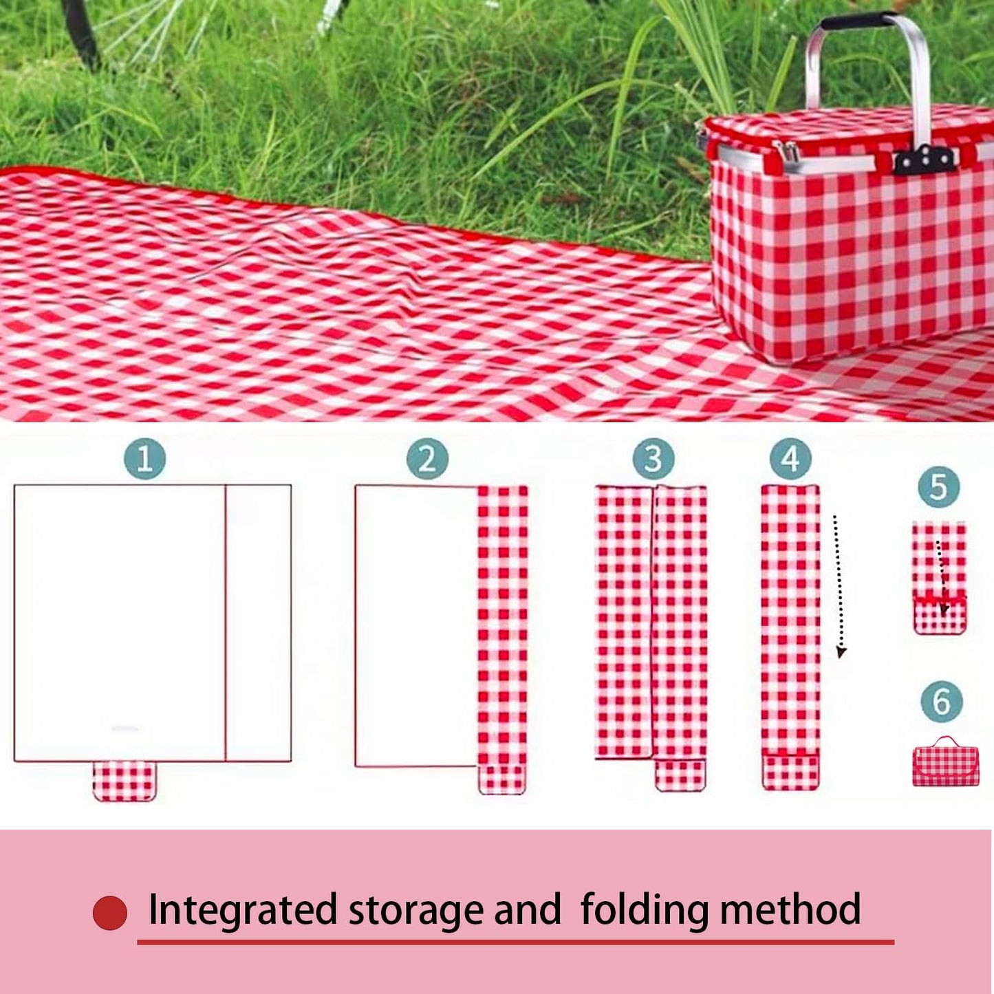 EIYNIY Large Picnic Blanket Waterproof and Sand Proof -59x39 inch Large Outdoor Beach Mat, Portable Foldable Blanket, Suitable for Camping, Parks, Families, Adults, Children, and Pets (Red-M)