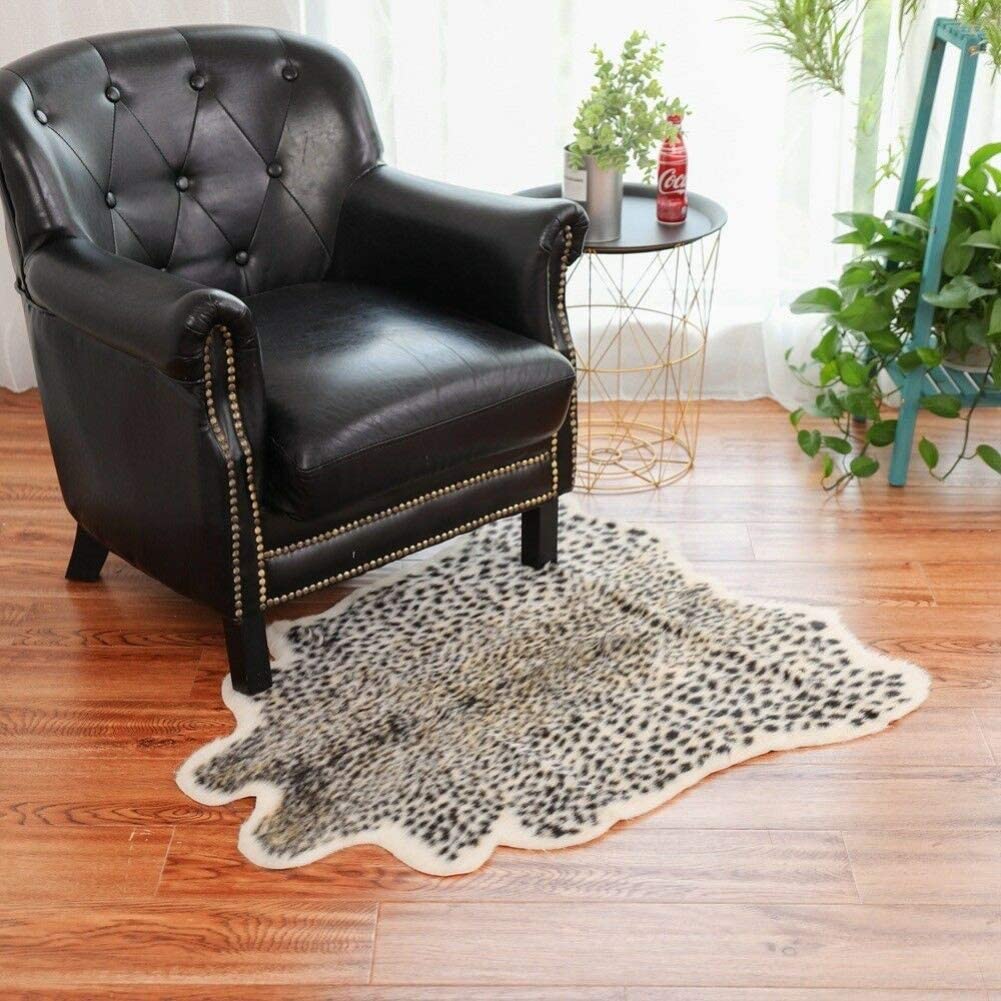 Leopard Print Area Rug Faux Cowhide Skin Fur Non-Slip Cheetah Rug Small Accent Distressed Animal Print Hide Mat Floor Carpet for Door Mat Entryway Bedrooms Laundry Room Decor 3.3x2.95Ft, Leopard