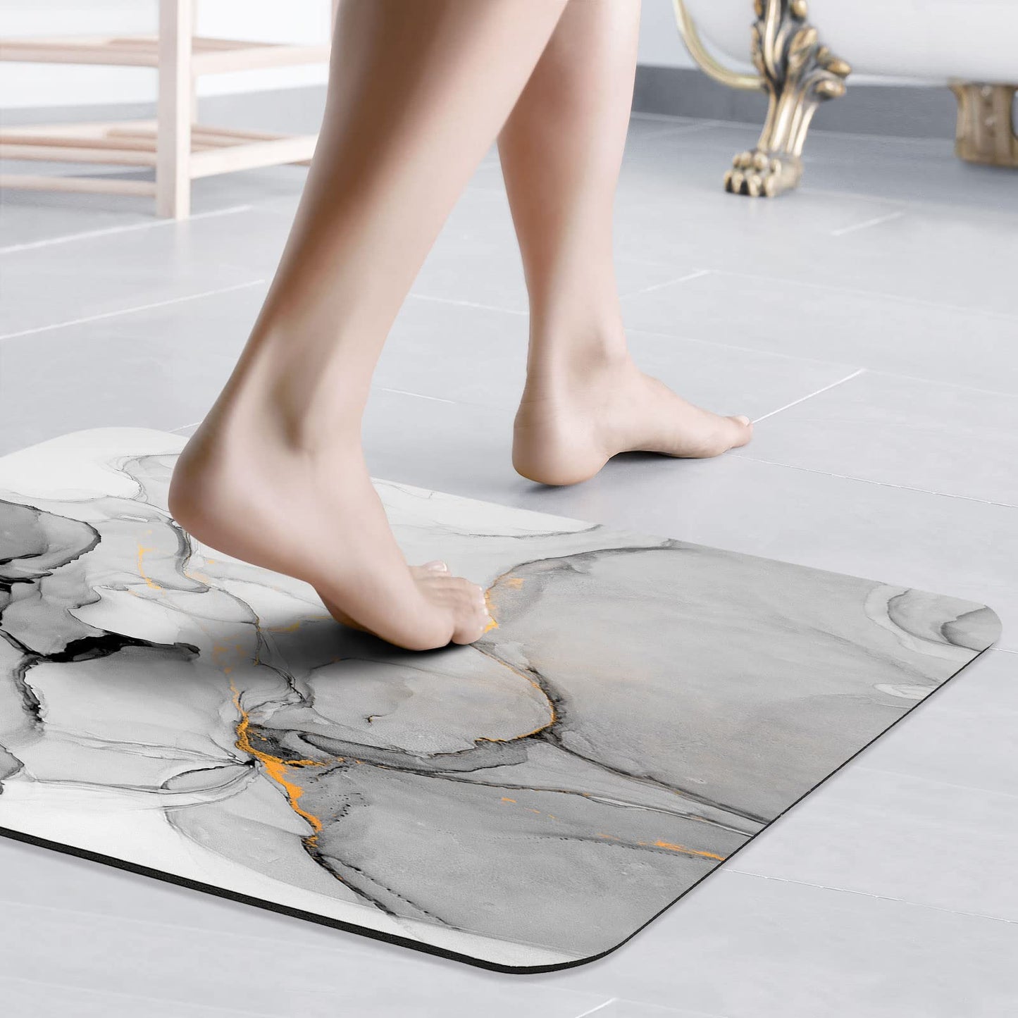 Gibelle Grey Marble Shower Curtain,Bath Mat Rug 20"x32", Grey
