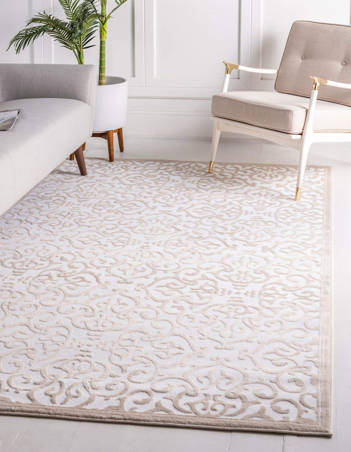 Unique Loom Rushmore Collection Area Rug - Johnson (7' 1" x 10' Rectangle, Snow White/ Beige)