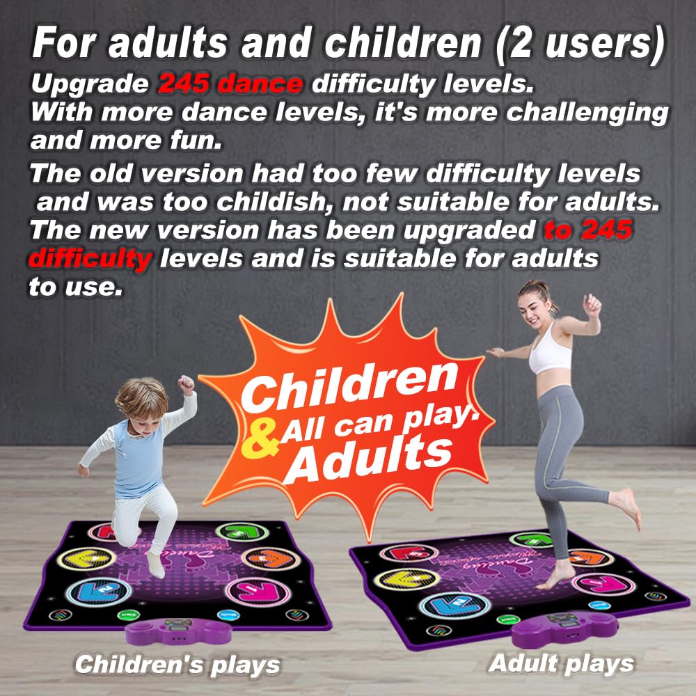 HTASKTEXEH Dance mat Toys for Kids Ages 3-12 and Adults, Electronic Dance Pad with Light-up 6-Button Connectable to Cell Phone, Musical Dance Toys with 6 Game Modes