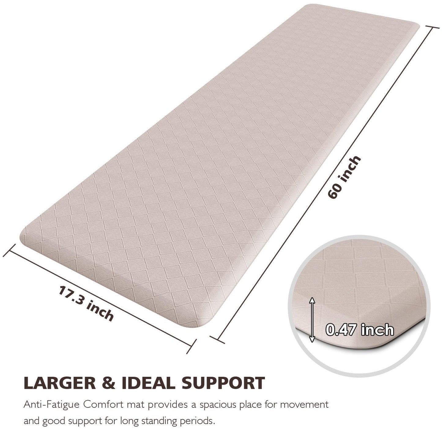 HappyTrends Kitchen Runner Rugs Anti-Fatigue mats,17.3"x 60",Non Slip Waterproof Ergonomic Comfort Mat for Kitchen, Floor Home, Office, Sink, Laundry,Khaki