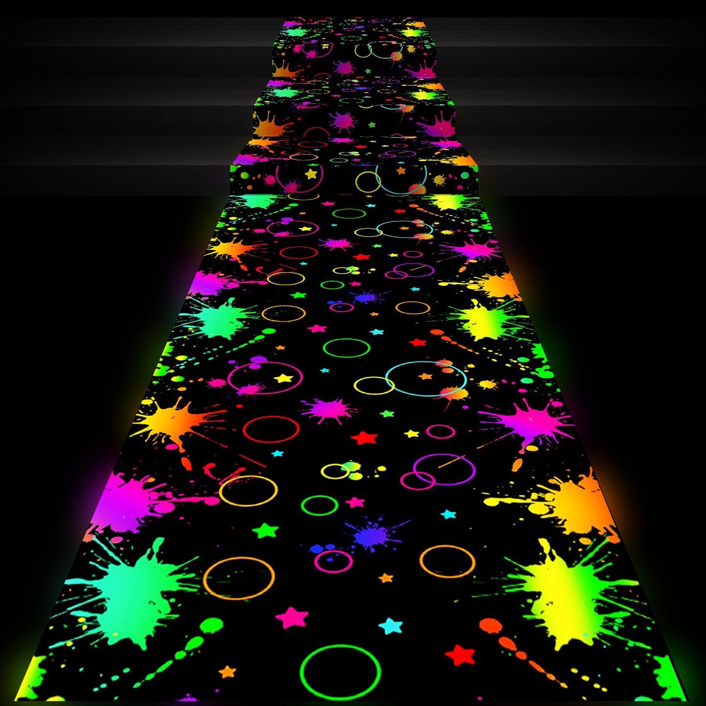 Haull 236 x 39 Inch Neon Light up Dance Floor Glow in The Dark Floor Runner Neon Party Decorations UV Blacklight Reactive Fluorescent Wall Props for Glow Disco Party Favors(Mixed)