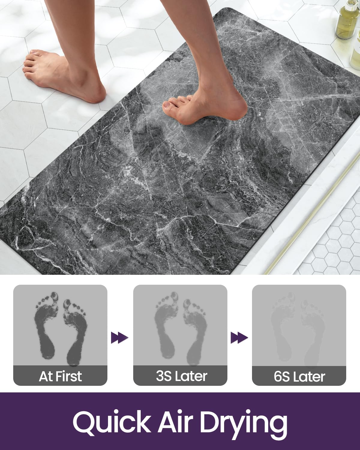DEXI Bath Mat 36x24, Non Slip Quick Dry Rugs, Super Absorbent Ultra Thin Marble Bathmat, Washable Rubber Mats for Shower Floor, in Front of Bathtub, Sink, Bathroom Accessories Decor, Dark Grey