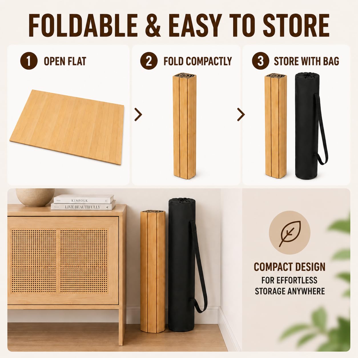 Foldable Tap Dance Floor - Premium Bamboo Portable Tap Board with Non-Slip Backing & Heavy Duty Carrying Bag, Large Dancing Mat for Home Studio, Street, Outdoor Practice (wood tone)