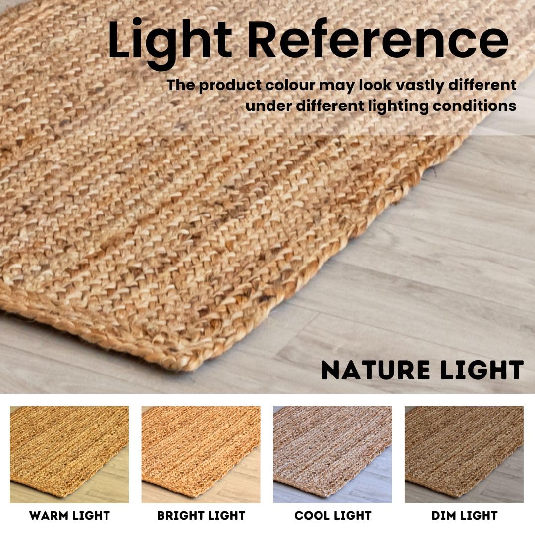 HOMEMONDE Handwoven Jute Area Rug - 4 feet Round Natural Yarn Loom Braided Rug - Eco-Friendly Boho Farmhouse Reversible Design for Bedroom, Living Room, and Kitchen (Natural)