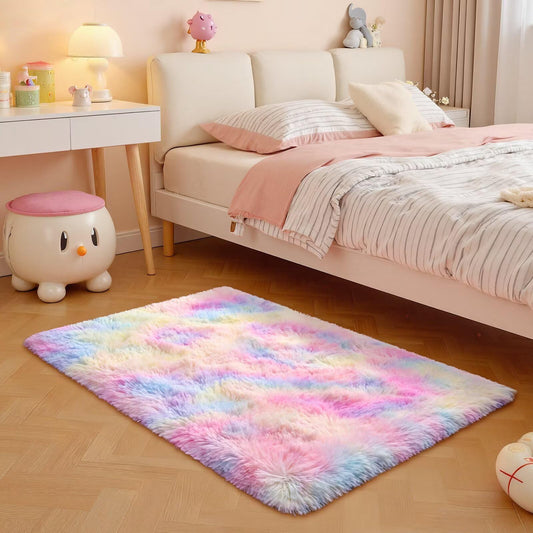 junovo Washable, Non-Slip Area Rug, Soft Rainbow Area Rug for Girl's Room, Children's Play mat, Baby Girl Bedroom Nursery Home Bedroom, 2ft x 3ft Tie-Dyed Rainbow