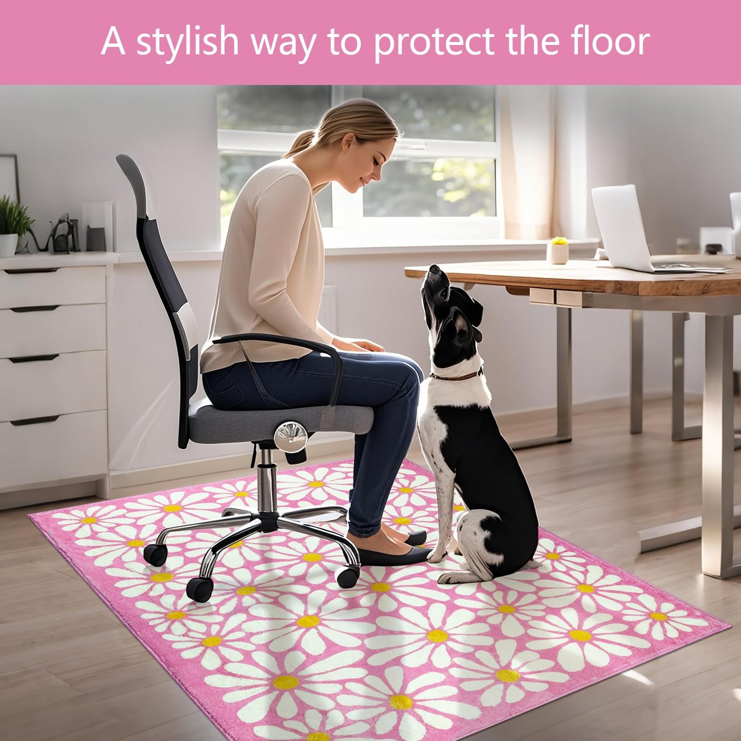 SHIYUE Office Chair Mat for Hardwood/Tile Floor Carpet, 36"x48" Computer Desk for Rolling Chairs Protector Gaming Non Slip Under TPR Backing Rug(Pink Floral)