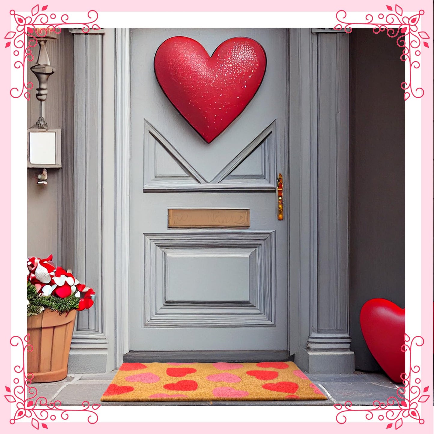 Tinideya Valentine's Day Door Mat Coir Doormat Valentine's Day Rug Front Mat Red Pink Heart Rectangle Entrance Door Rug for Indoor with Non-Slip Bottom Lining for Family Anniversary 16 x 28 Inches