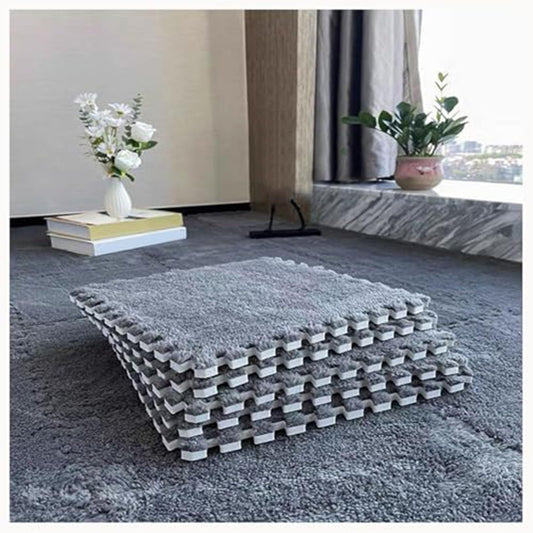 Generic 24Pcs Plush Foam Floor Mat Square Interlocking Carpet Tiles 12X12 Inch Puzzle Piece Carpet Squares Thick Fluffy Foam Floor Tiles Rug For Parlor Bedroom Gray