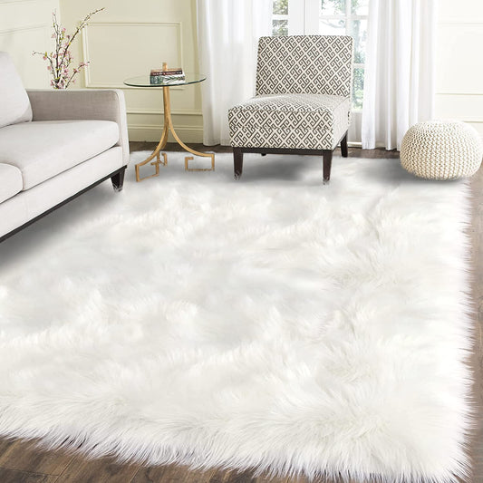 Latepis White Faux Fur Sheepskin Rug 4x6 for Living Room, Fuzzy Rugs Fluffy Washable Rug for Bedroom, Playroom, Luxury Room Decor, Rectangle