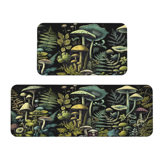 Mushroom Kitchen Rugs Set of 2, Mushroom Kitchen Mats, Non-Slip Absorbent Washable Kitchen Mats for Home Kitchen Decor, 17'' X 30''+17'' X 47''