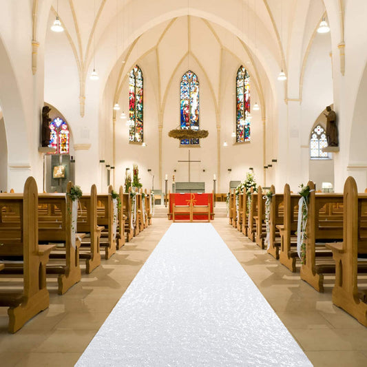 ShinyBeauty Aisle Runner for Wedding Ceremony White 4FT Wide Sequin Aisle Runner for Weddings Outdoor Indoor Floor Carpet Runner 10FTX4FT White Sequence Aisle Runner for Prom Banquet Theme Party Decor
