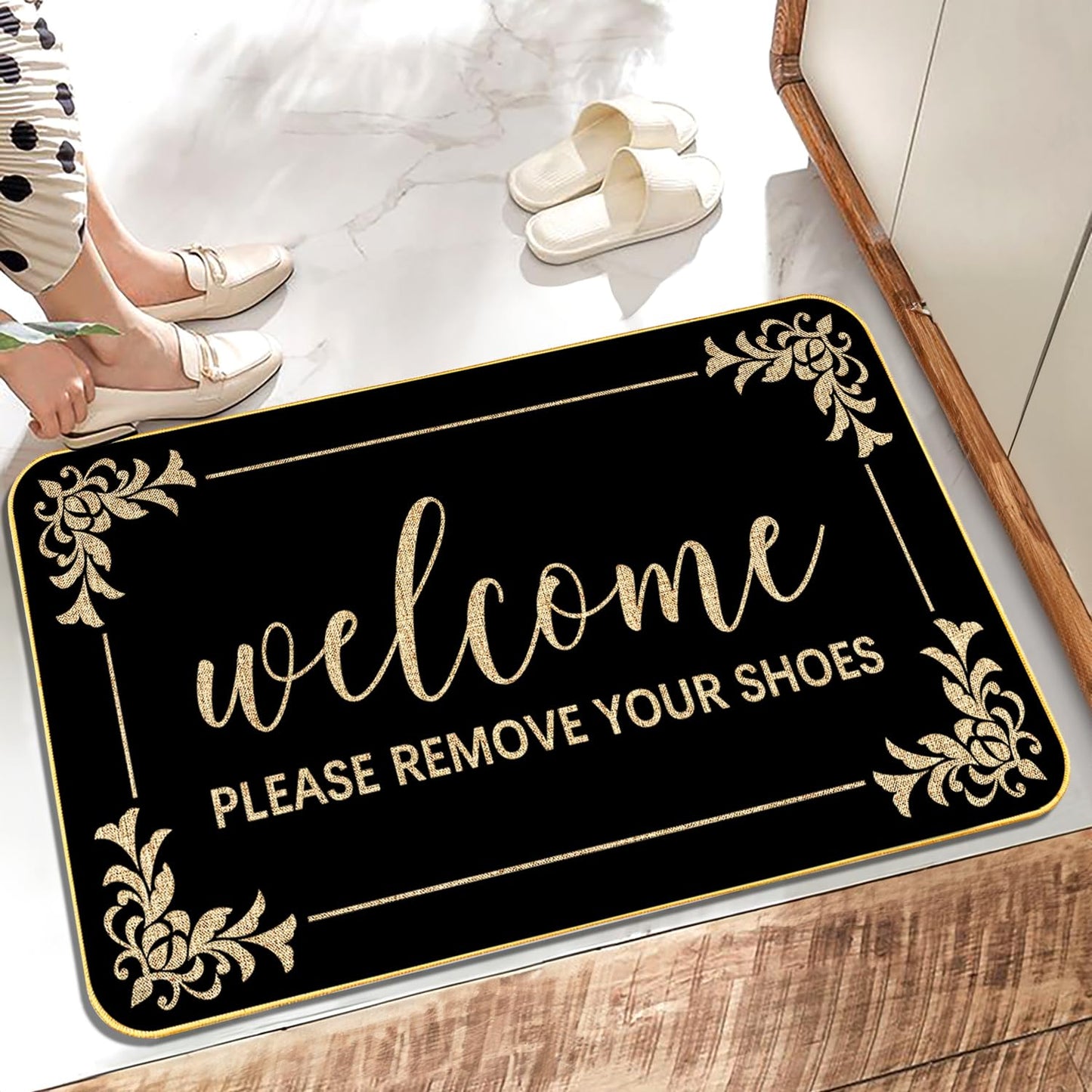SUZEJHE Funny Welcome Mats Please Remove Your Shoes Doormats Rubber Non Slip Backing Cute Door Mat for Outdoor Indoor Uses Home Décor Housewarming Gift 17 x 29 Inch