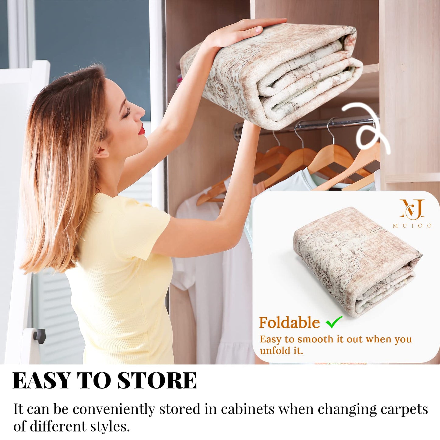 MUJOO Boho Rug 4'x6.5' Area Rugs for Bedroom Living Room Dining Room Pink Small Rugs Machine Washable Non Slip Carpet for Office Dorm Bedside Kitchen Laundry Room Floral
