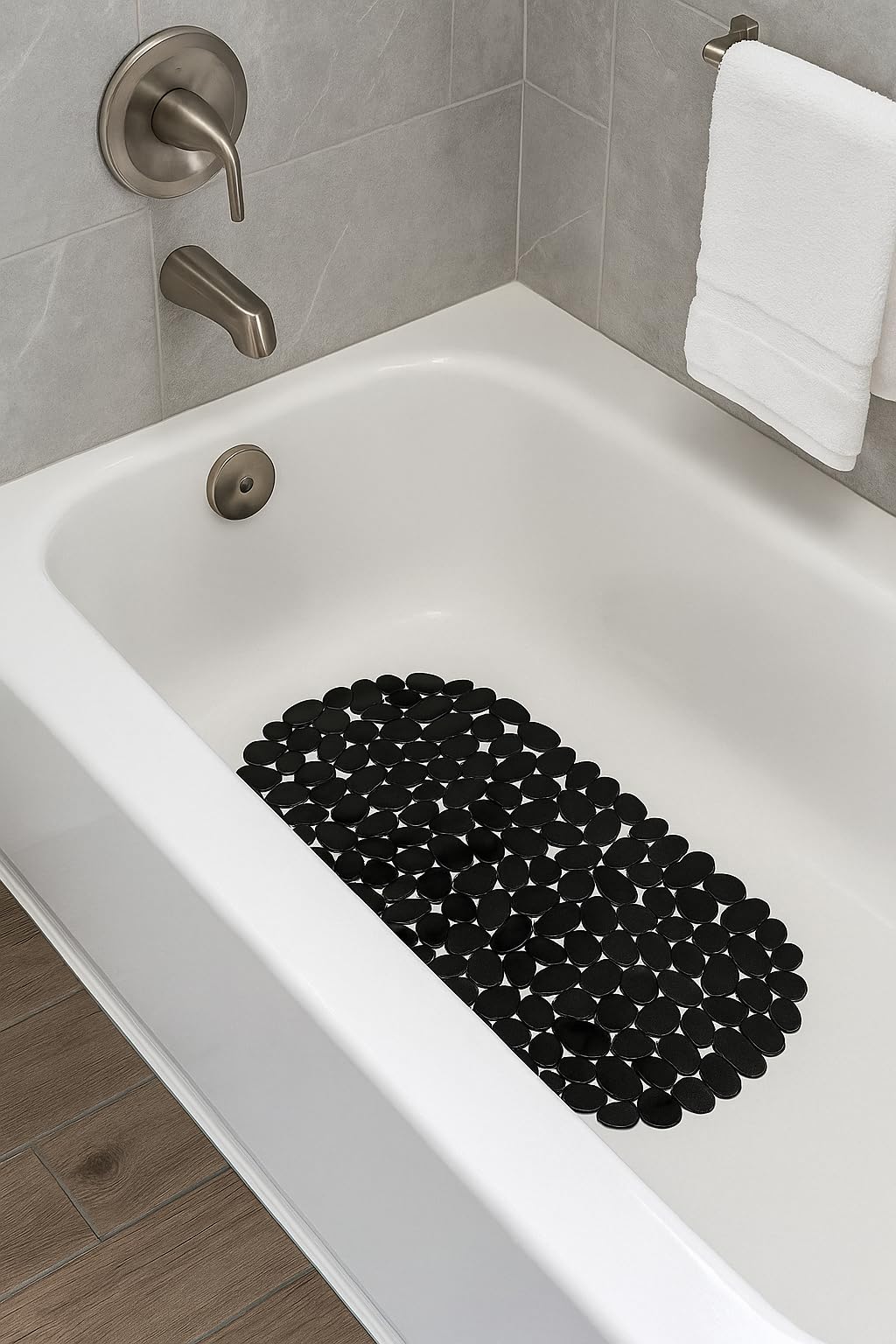 Non-Slip Pebble Bath Mat – 27" x 14" Black Oval Tub Mat with Suction Cups, PVC Shower & Bathtub Safety Mat – Dependable Industries Inc. Essentials
