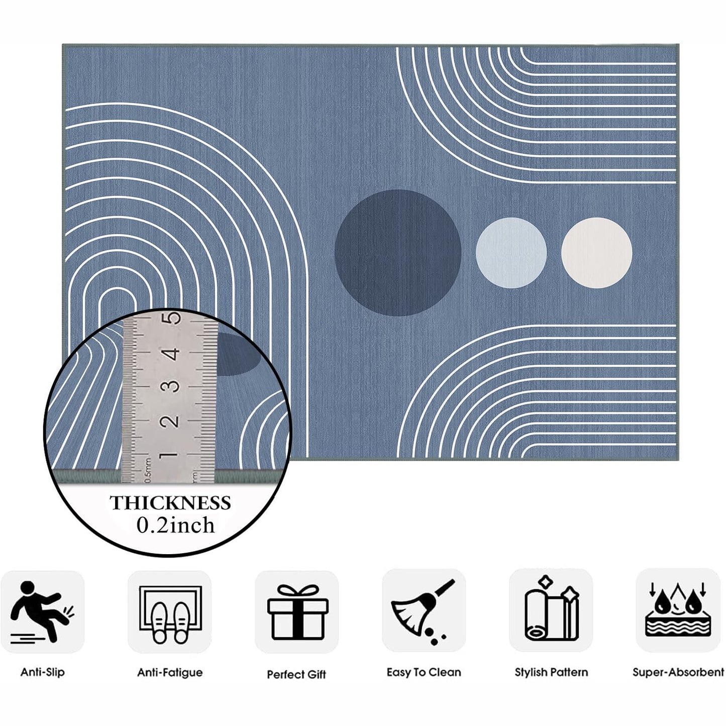 Area Rug 5x7 Boho Modern Minimalist Geometric Abstract Rug Dusty Blue Mid Century Modern Rug for Living Room Machine Washable Non-Slip Printed Low Pile Indoor Carpet for Bedroom Dining Room Office